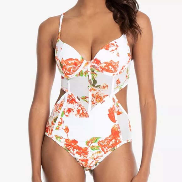 RACHEL Rachel Roy Mesh Insert Floral One-Piece Swimsuit - Picture 1 of 2